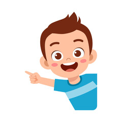 Smiling Boy Pointing to the Left Side with Happy Expression in Cartoon Illustration