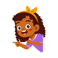 Happy Little Girl Pointing Fingers Sideways with Cheerful Expression Illustration