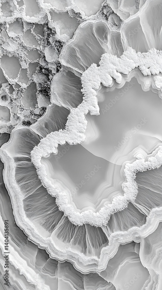 Poster grayscale agate stone texture: close-up of banding patterns