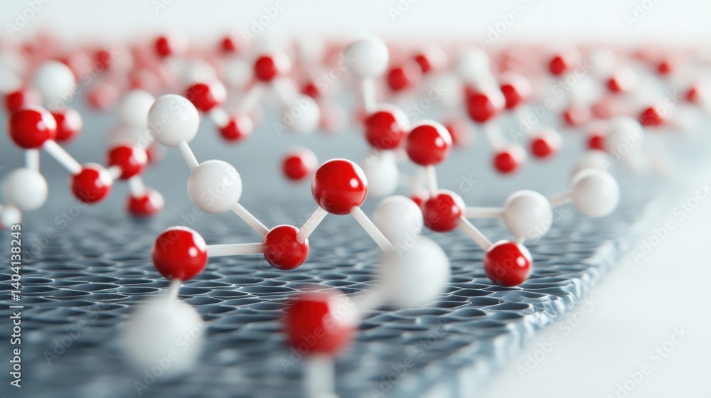 Poster close-up view of molecular structures on a textured surface, showcasing scientific research in progr