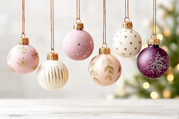 Pastel Pink Gold White Purple Christmas Ornaments Hanging Festive Decor