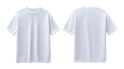 Plain white t-shirts mockup front and back for design showcasing and branding purposes on transparent background