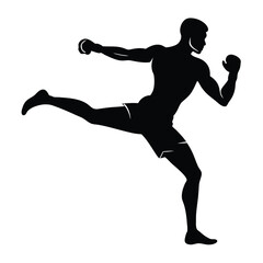 Side profile silhouette of a boxer throwing a punch vector illustration