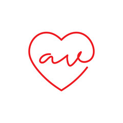 Heart and lowercase Letter AV Logo Design 001