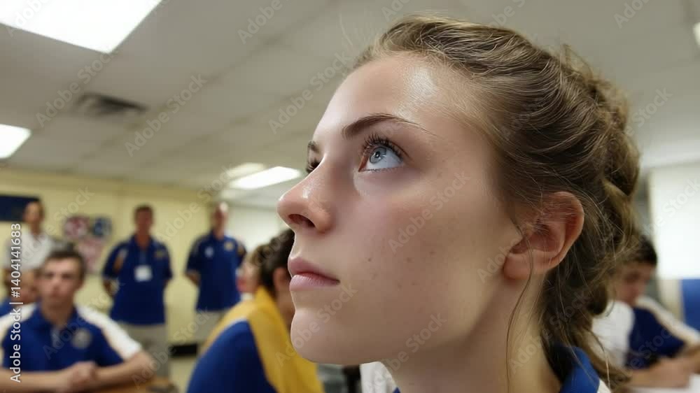 Poster high school student in classroom showing focus during lesson generative ai