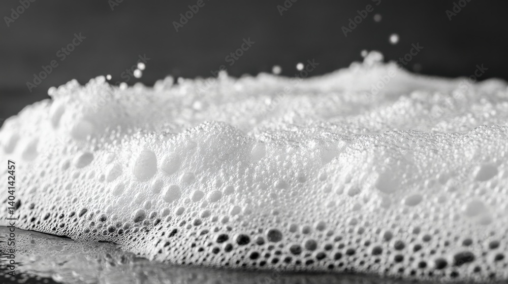 Aufkleber close-up of white foam bubbles on a dark surface, creating a textured and abstract background