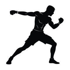 realistic silhouette of a muscular male boxer throwing a right hook vector Illustration