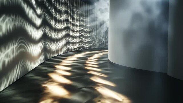 Explore the enchanting interplay of light and shadow in a minimalist hallway filled with artful reflections Generative AI