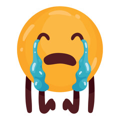 Vector Illustration of a Crying Yellow Emoji Character with Cartoon Limbs and Large Blue Tears Expressing Sadness and Emotion