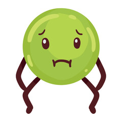 Vector Illustration of a Sad and Worried Green Emoji Character with Cartoon Limbs Showing an Anxious Facial Expression
