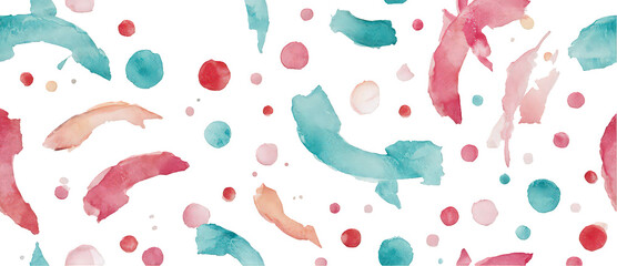 Fototapeta premium Colorful abstract watercolor pattern of fish and circles in soft hues.