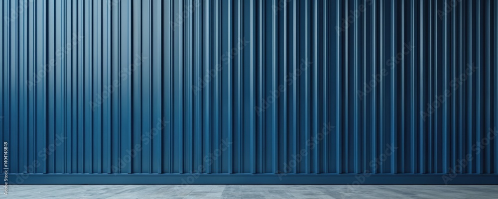 Poster vertical blue metallic wall, striped pattern background with empty space for text. modern industrial