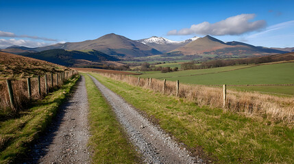 Rural Landscape with Mountain View and Dirt Road