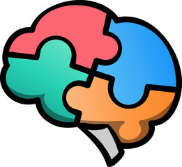 Puzzle and Human Brain Line Icon Logo