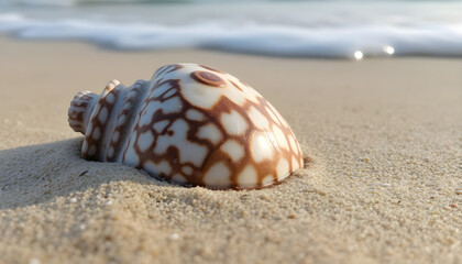 close up of a sea shell on a beach