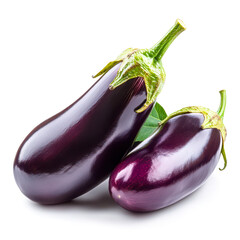 Two eggplants close up isolated on white background