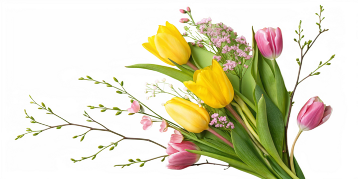 Vibrant Spring Bouquet Colorful Tulips and Delicate Flowers
