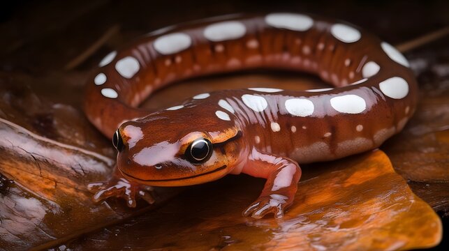 Closeup of a Spotted Salamander on a Leaf