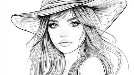 Fototapeta premium Elegant Woman with Stylish Hat Sketch