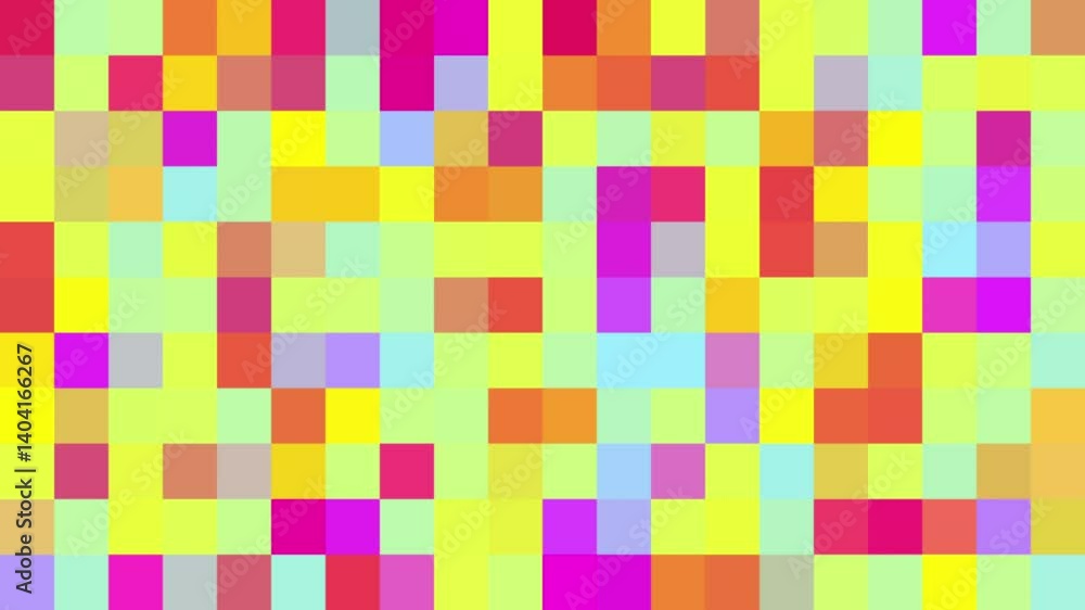 Poster seamless multicolored pixel mosaic background: 4k looping abstract geometric animation with hand-pai