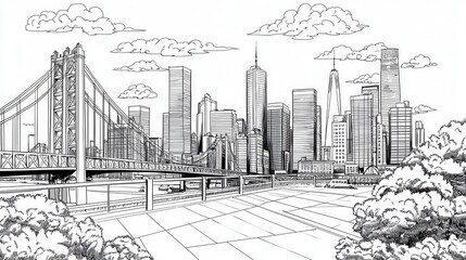 Urban Cityscape with Bridge and Skyscrapers