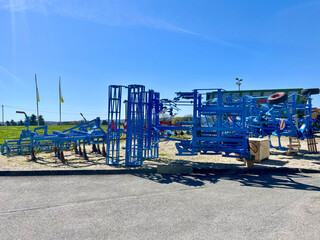 Agricultural machinery on open display — cultivators and soil tillage equipment