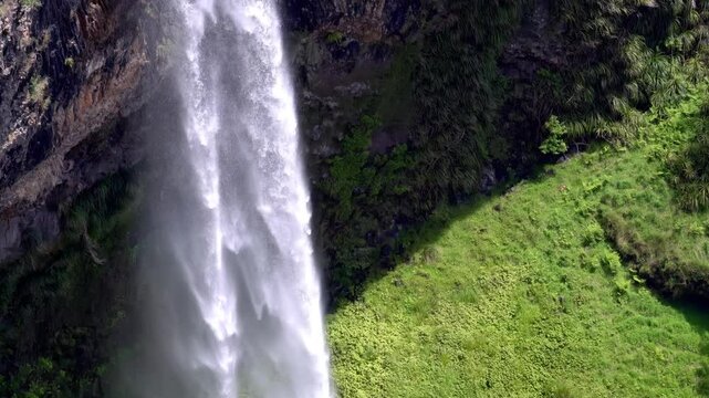 Close-Up of Bridal Veil Falls &ndash; Powerful Waterfall in Lush New Zealand Forest