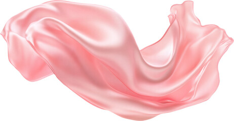 Pink silk fabric in motion against transparent background