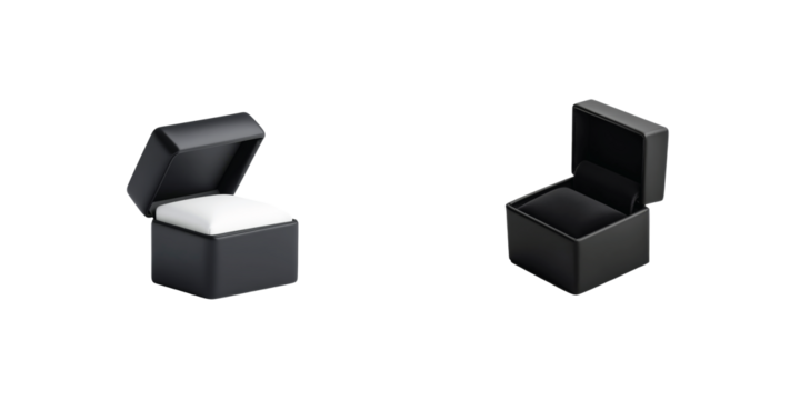 Small black ring box with open lid for jewelry storage display 