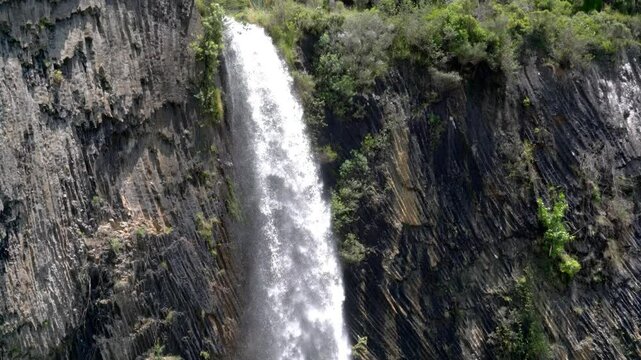 Close-Up of Bridal Veil Falls &ndash; Powerful Waterfall in Lush New Zealand Forest