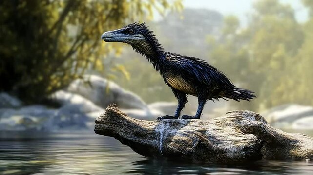 Solitary Ichthyornis Observing the Landscape from its Driftwood Perch