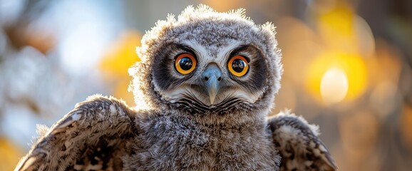 Naklejka premium Baby owl sunset portrait, wildlife, nature