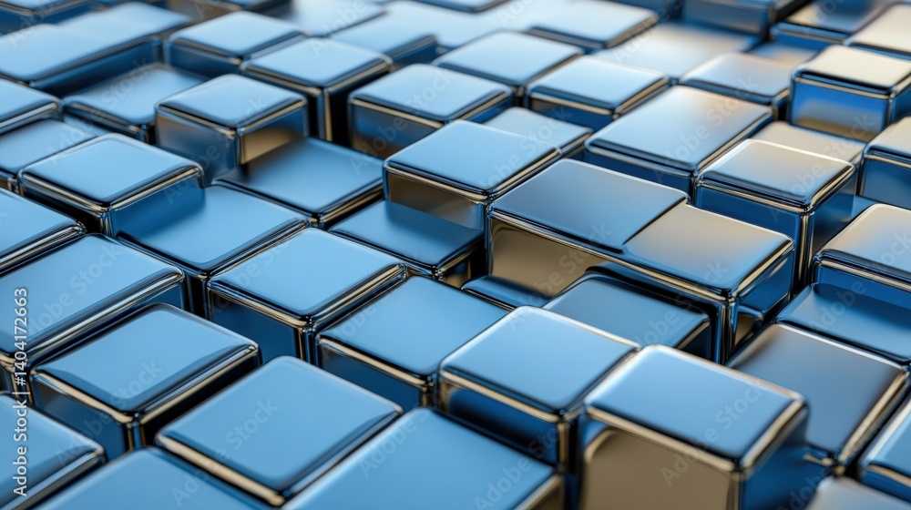 Aufkleber abstract arrangement of shiny blue metallic cubes creating a visually striking pattern