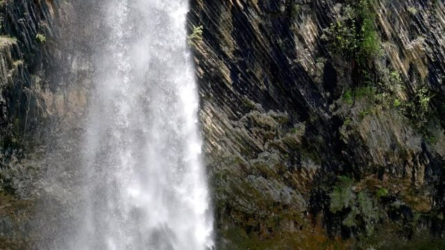 Close-Up of Bridal Veil Falls &ndash; Powerful Waterfall in Lush New Zealand Forest