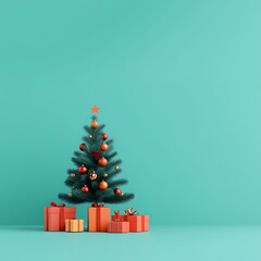 Christmas tree with gift boxes, flat 