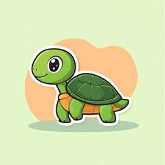 Fototapeta premium Cute cartoon turtle walking, flat 