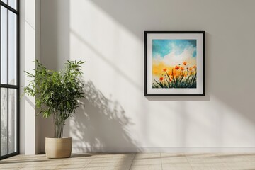 Floral watercolor painting, bright sky