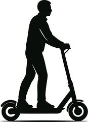 Person Riding Electric Scooter Silhouette &ndash; Flat Black Vector of Urban Mobility and Eco Transport