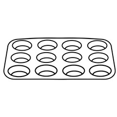 Black and White Muffin Tray Line Art Vector Illustration