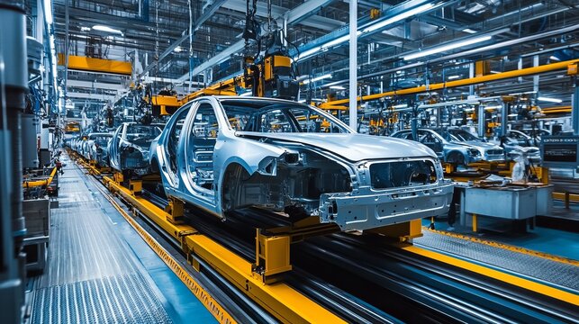 Automotive manufacturing factory assembly line car production industry automobile plant modern process technology