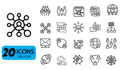 Set of 20 Networking Icons, Outline Style, 256x256 Pixels