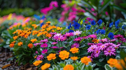 Obraz premium Botanical background with vibrant blooming flowers in natural sunlight setting