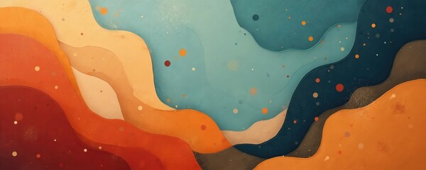 Abstract illustration showcases layered shapes with vibrant colors, dots. Modern art, digital design style. Perfect for business, presentation, web, social media, background.