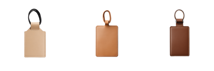 Variety of stylish leather luggage tags displayed in different shapes 3d