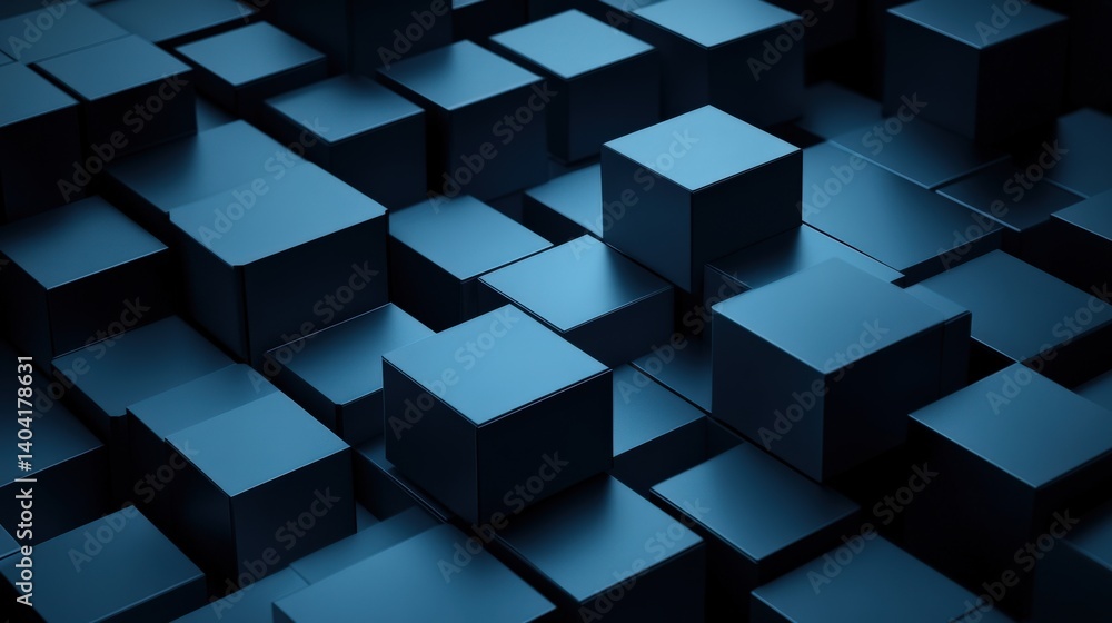 Poster abstract arrangement of blue cubes creating a modern 3d background for digital design projects