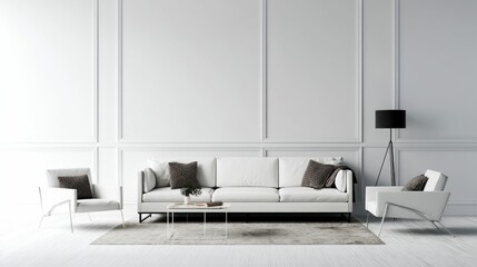 Stylish White Living Room Interior with Modern Furniture and Minimal Design