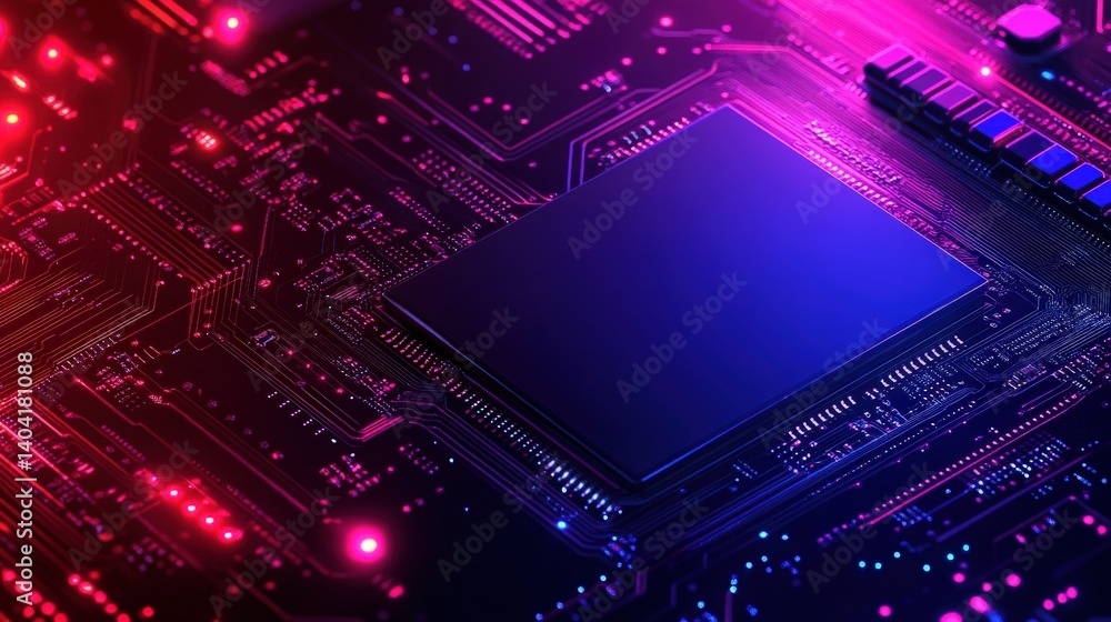 Aufkleber close-up of a modern microprocessor on a vibrant circuit board with glowing connections
