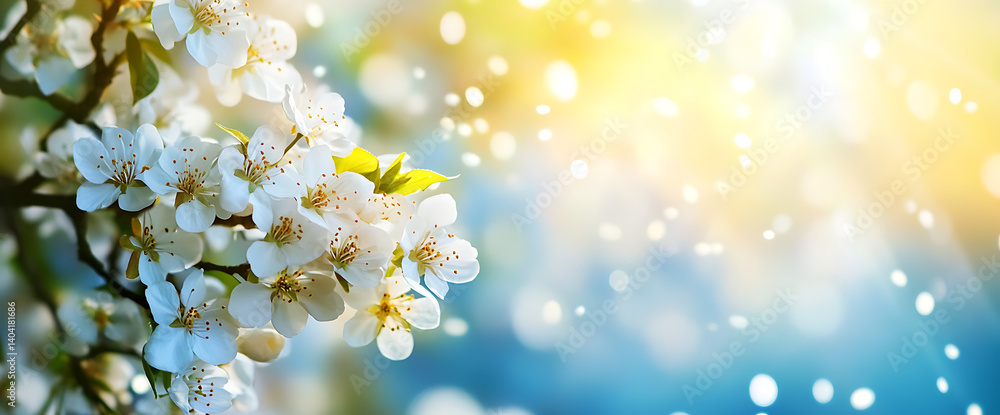 Aufkleber spring background with blooming tree branch and sun rays
