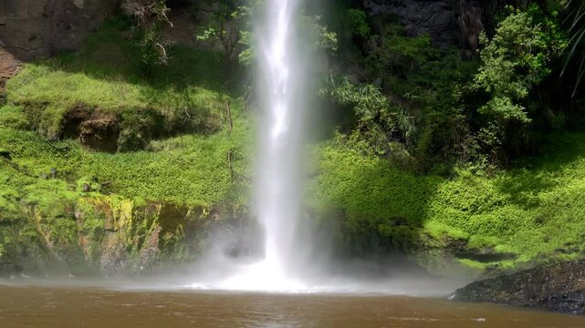 Close-Up of Bridal Veil Falls &ndash; Powerful Waterfall in Lush New Zealand Forest