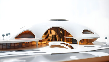 model of a futuristic building with a staircase